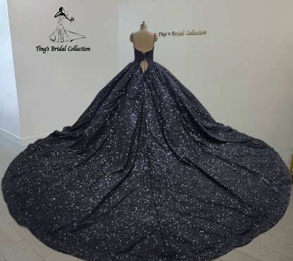 TBC-CM44 Custom-made strapless sparkling black ballgown gothic style wedding dress