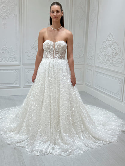 Stock Sale! Bridal size 12! Custom-made 3D floral beading sparkling Aline fairy wedding dress - Ting's Bridal Collection