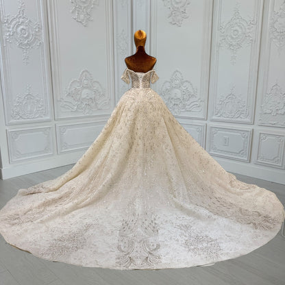 TBC-CM010  Custom-made luxury crystal beading off the shoulder 2 in 1 look trumpet and Aline wedding dress with detachable skirt