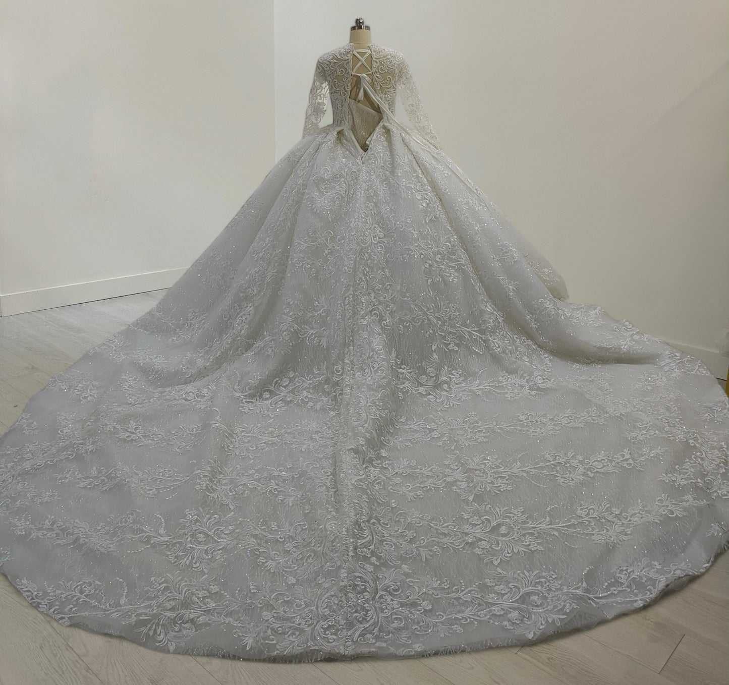 TBC-B053 Made to order luxury lace embroidered long sleeve princess ballgown royal wedding dress