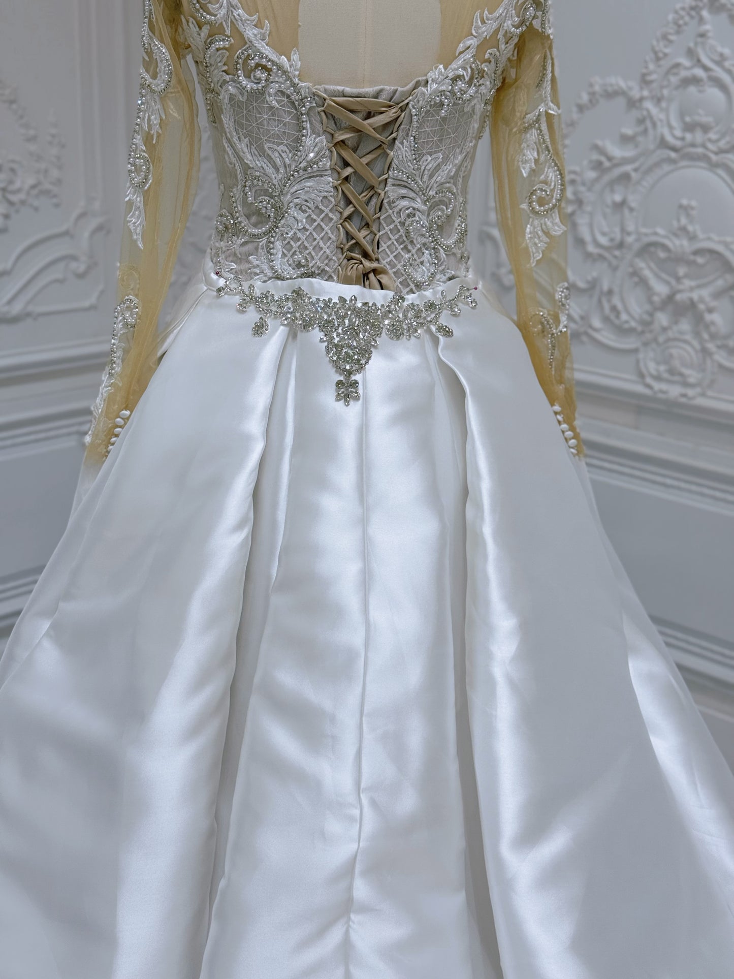 TBC-2IN1-024 Stock of luxury mermaid wedding dress with detachable satin skirt