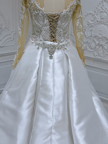 TBC-2IN1-024 Stock of luxury mermaid wedding dress with detachable satin skirt