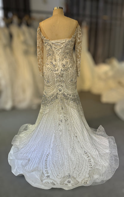 TBC-CM48 Custom-made luxury crystal beaded long sleeve mermaid wedding dress