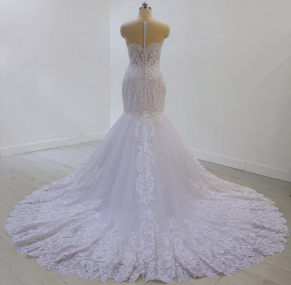 TBC-CM42 Custom-made lace embroidered strapless mermaid wedding dress
