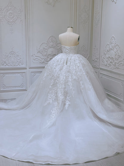 Stock Clearance! Bridal size 12! White floral lace embroidered high neck long sleeve princess ballgown royal wedding dress