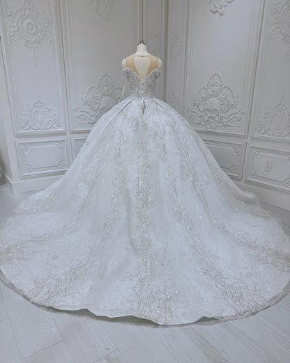 TBC-CM002  Custom-made luxury pearl with beading lace princess ballgown royal wedding dress - Ting's Bridal Collection