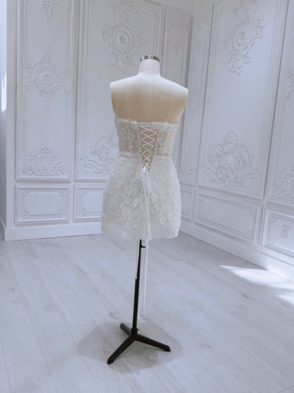 TBC-2IN1-035 Made to order 3D lace with beading 2 in 1 Mini&Aline wedding dress
