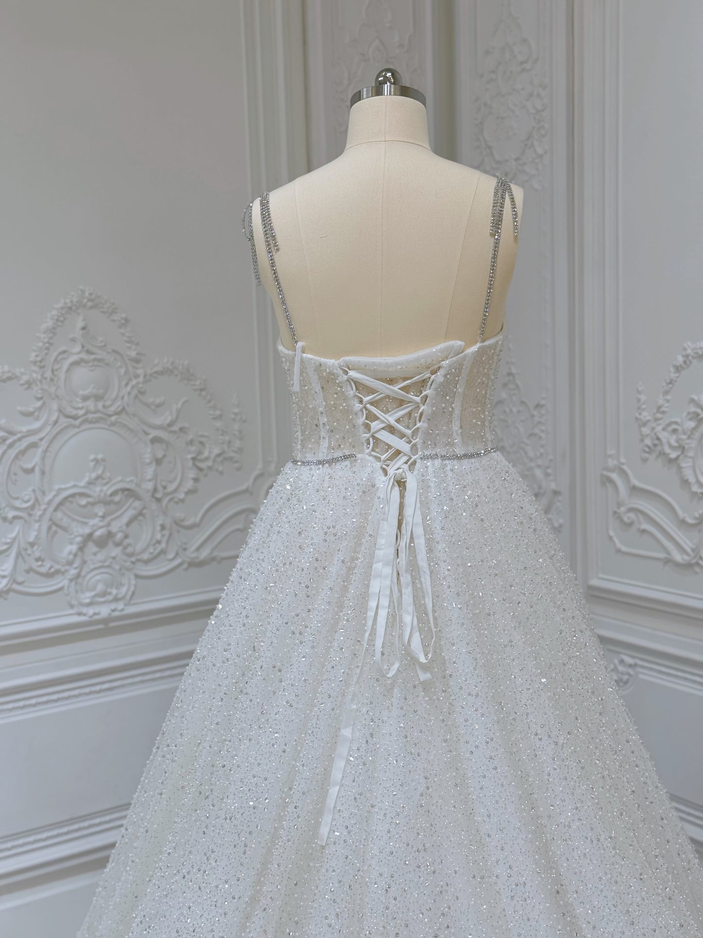 Stock clearance! Bridal size 12! White spaghetti strap sparkling Aline wedding dress