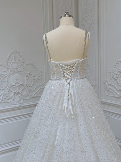 Stock clearance! Bridal size 12! White spaghetti strap sparkling Aline wedding dress