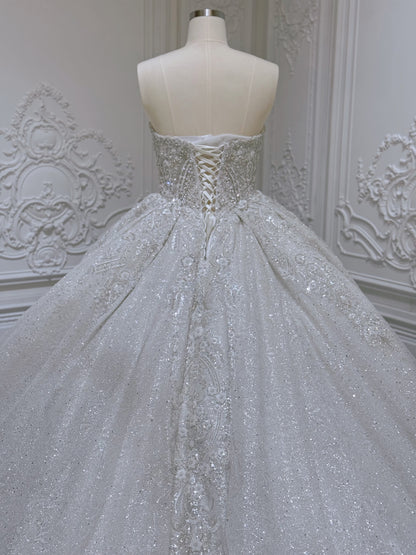 Stock Clearance! Bridal size 12! Luxury beading sparkling strapless princess floral ballgown fairy wedding dress - Ting's Bridal Collection