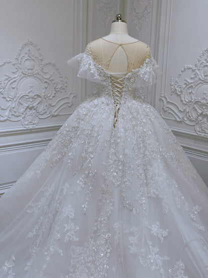 Stock clearance! Size 8! Ivory beading 3D floral ballgown fairy wedding dress