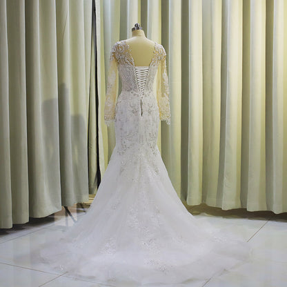 TBC-CM005  Custom-made luxury beading 2 in 1 look Mermaid&Aline wedding dress with detachable skirt - Ting's Bridal Collection