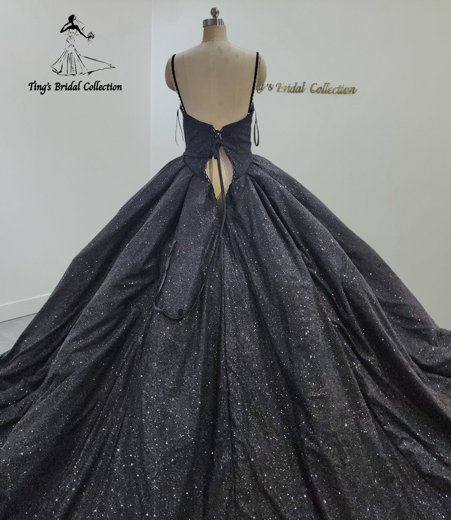 TBC-CM44 Custom-made strapless sparkling black ballgown gothic style wedding dress
