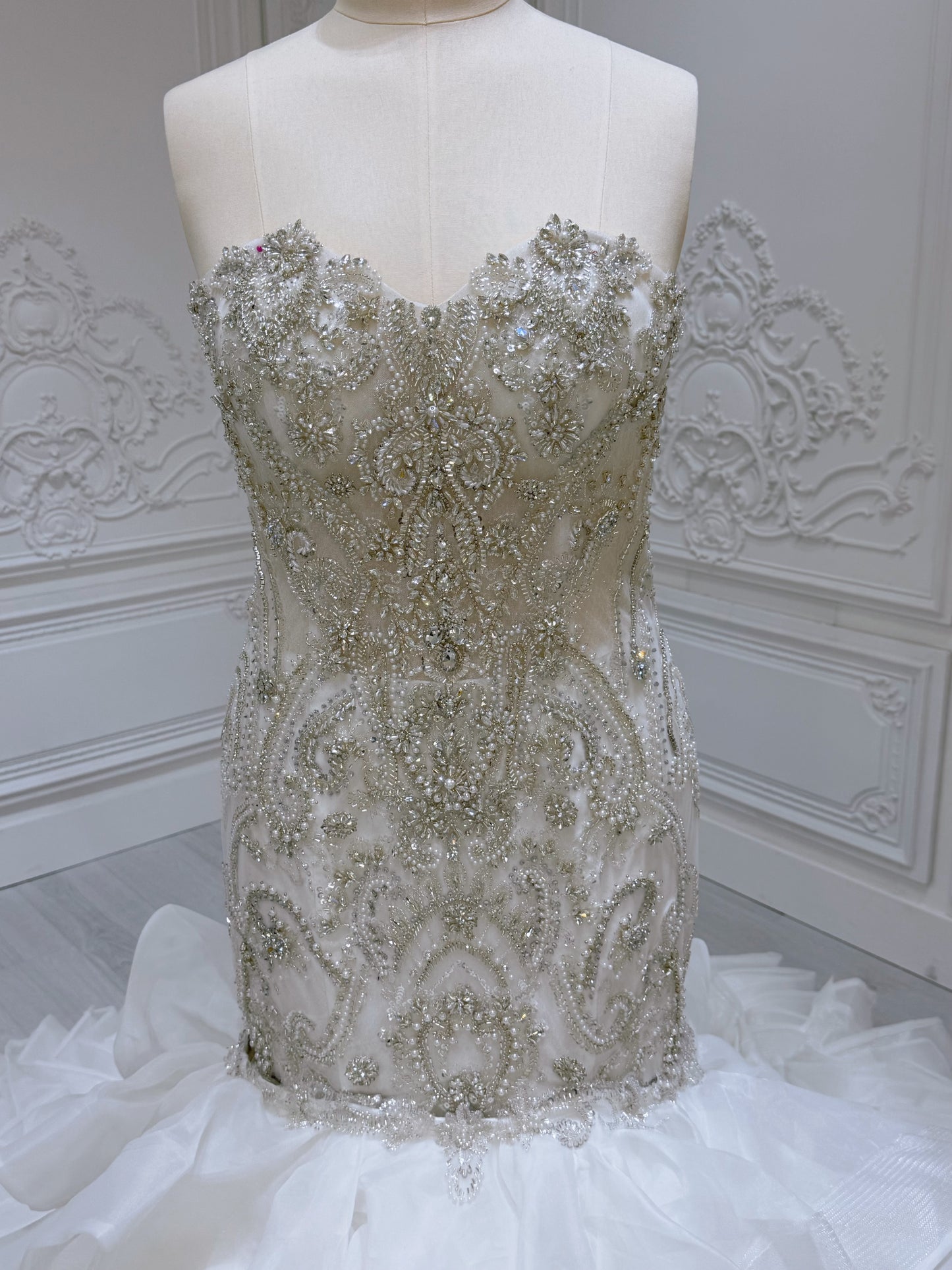 TBC-2IN1-001 Luxury beading sparkling mermaid royal wedding dress with detachable ruffled skirt