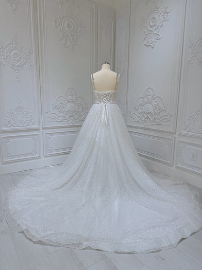 Stock clearance! Bridal size 12! White spaghetti strap sparkling Aline wedding dress