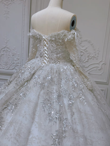 Stock Clearance! Bridal size 12! Sparkling off the shoulder princess ballgown fairy wedding dress - Ting's Bridal Collection