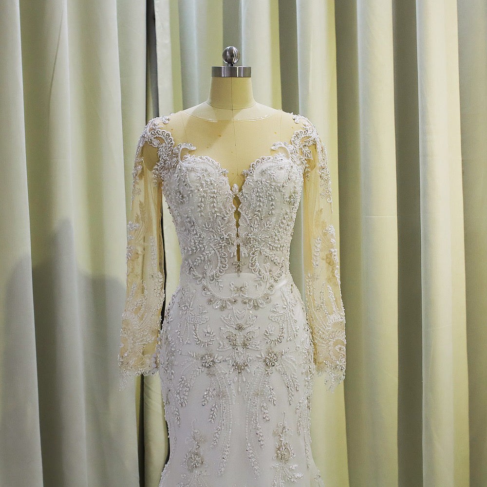 TBC-CM005  Custom-made luxury beading 2 in 1 look Mermaid&Aline wedding dress with detachable skirt - Ting's Bridal Collection