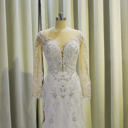 TBC-CM005  Custom-made luxury beading 2 in 1 look Mermaid&Aline wedding dress with detachable skirt - Ting's Bridal Collection