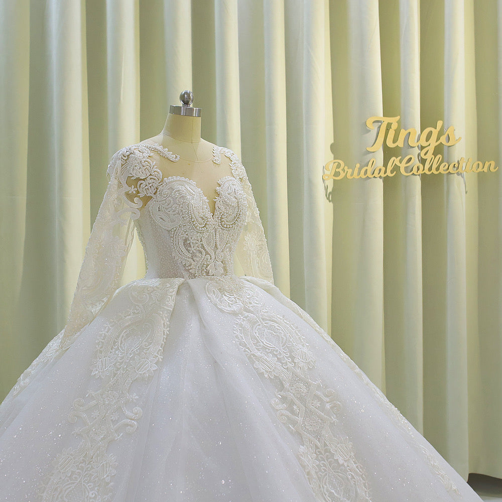 TBC-CM009   Custom-made lace embroidered with beading long sleeve ballgown style royal wedding dress - Ting's Bridal Collection