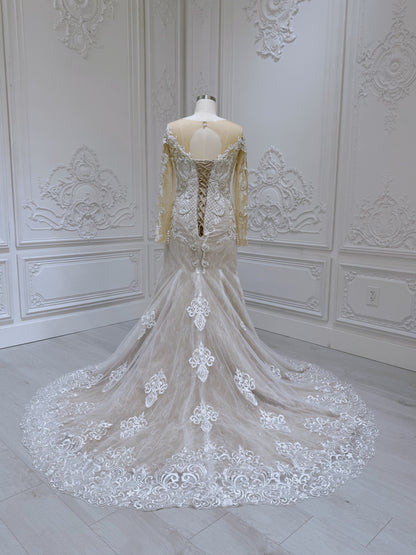 TBC-2IN1-024 Stock of luxury mermaid wedding dress with detachable satin skirt