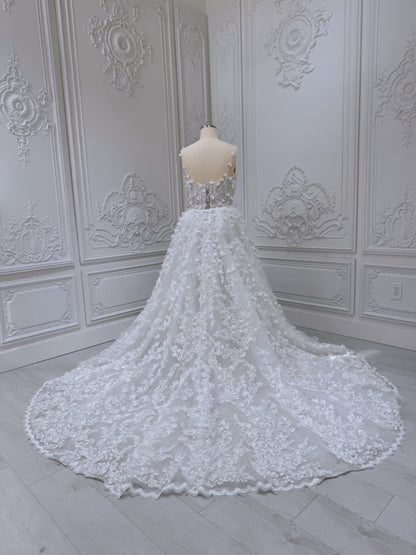 Stock Sale! Bridal size 16! Custom-made 3D floral embroidered 2 in 1 look trumpet wedding dress with detachable skirt - Ting's Bridal Collection