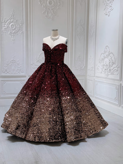 Stock Clearance! Bridal size 14! Custom-made red and gold sparkling ballgown Quinceanera dress/Formal event dress