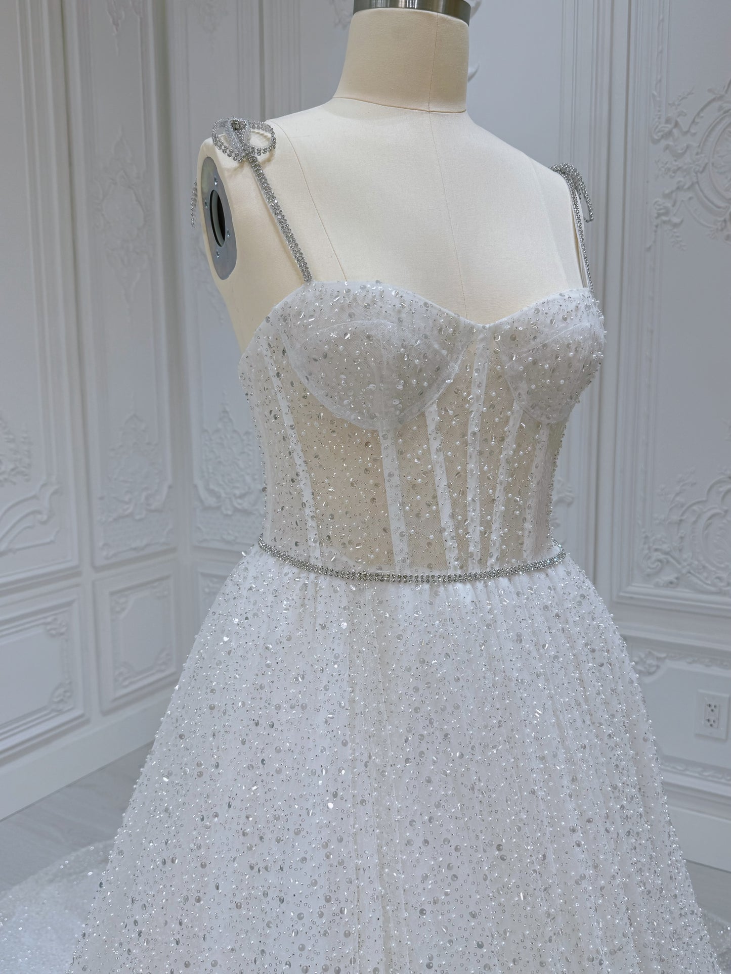 Stock clearance! Bridal size 12! White spaghetti strap sparkling Aline wedding dress