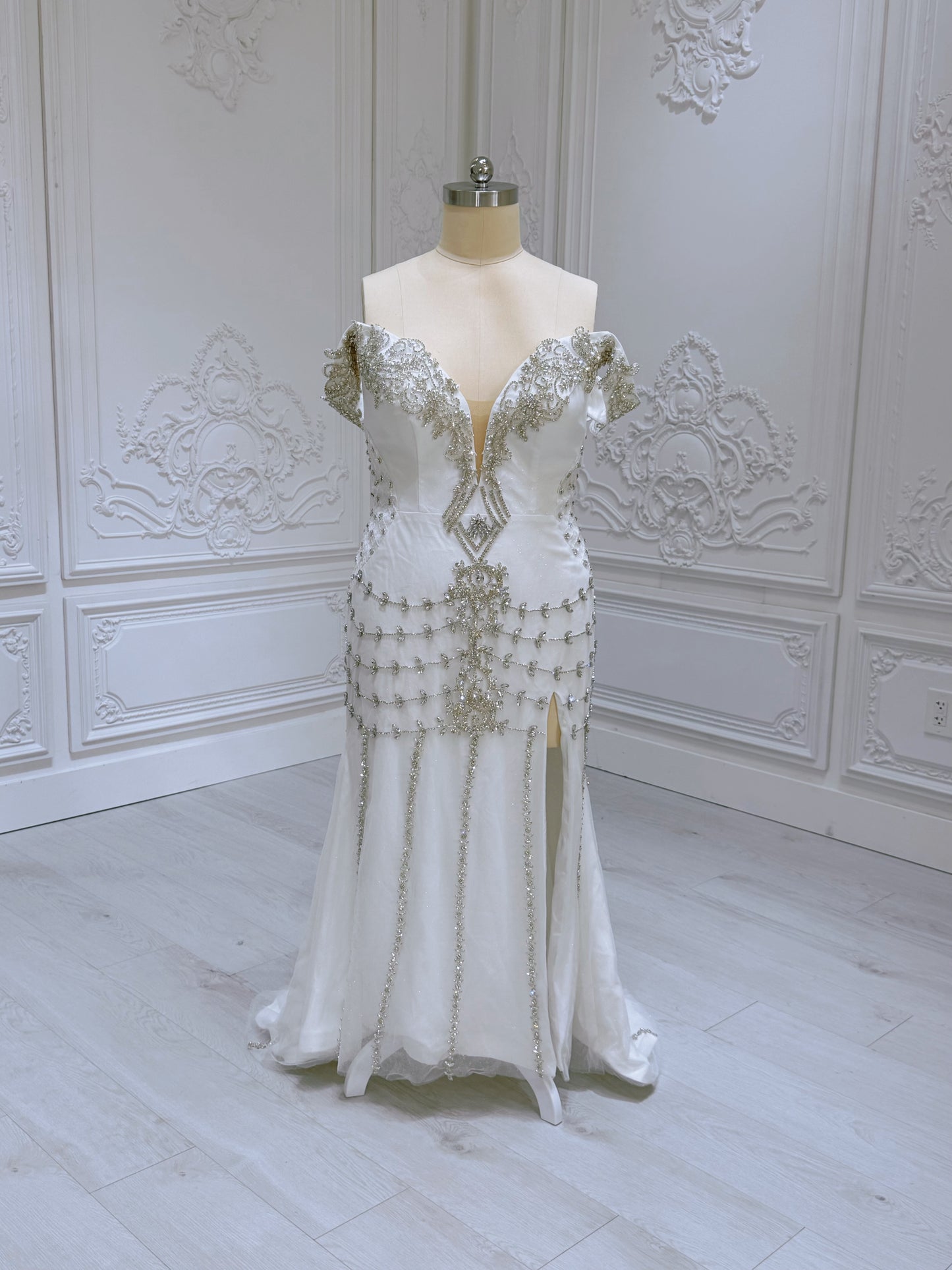 TBC-2IN1-0036 Made to order Luxury crystal beaded 2 in 1 mermaid with detachable ruffled skirt