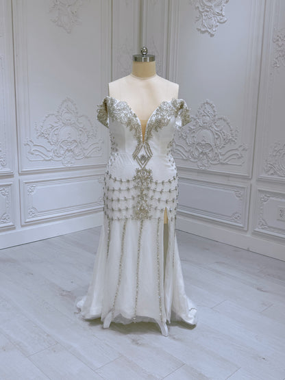 TBC-2IN1-0036 Made to order Luxury crystal beaded 2 in 1 mermaid with detachable ruffled skirt