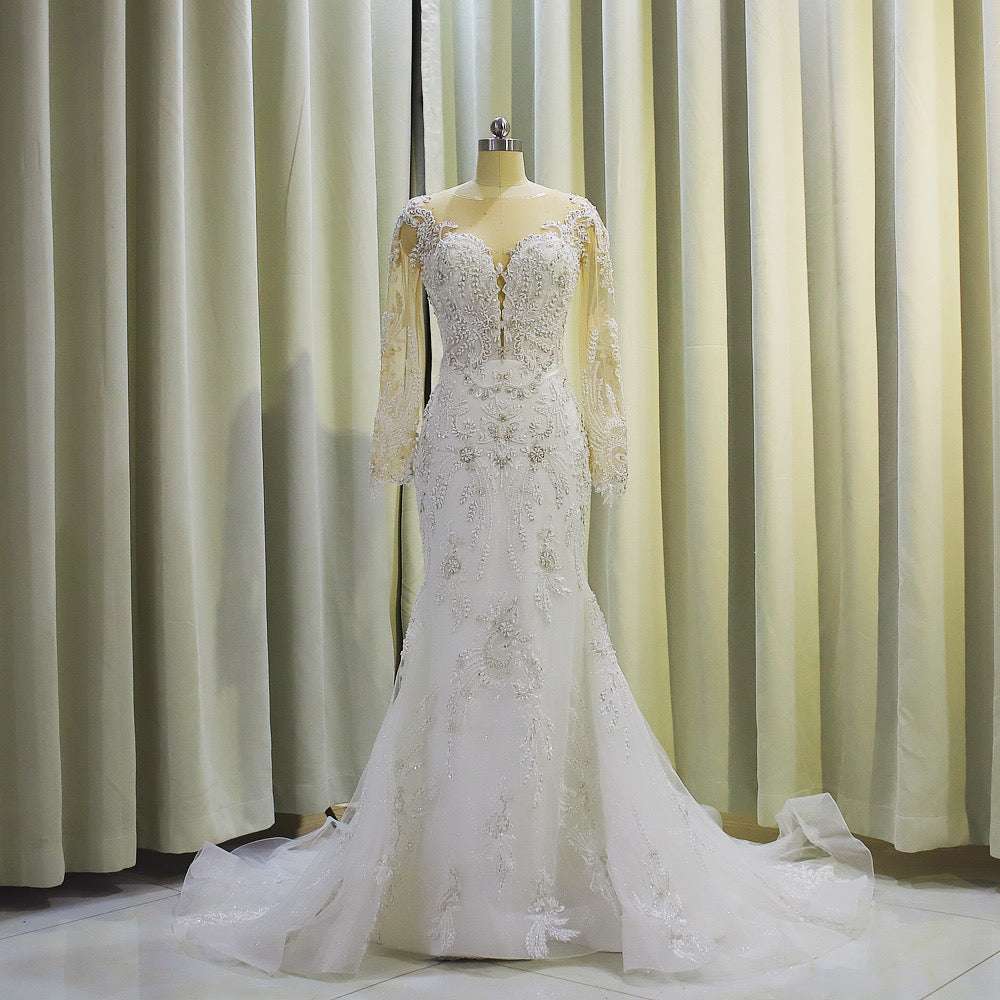 TBC-CM005  Custom-made luxury beading 2 in 1 look Mermaid&Aline wedding dress with detachable skirt - Ting's Bridal Collection