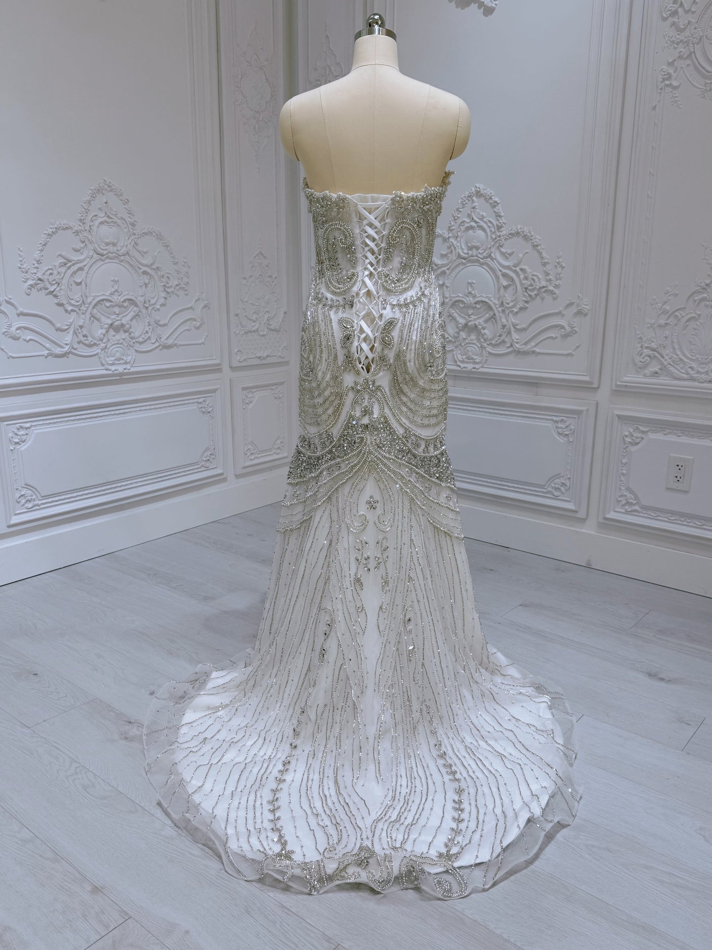 TBC-2IN1-012 Custom-made luxury crystal 2 in 1 style royal wedding dress with skirt