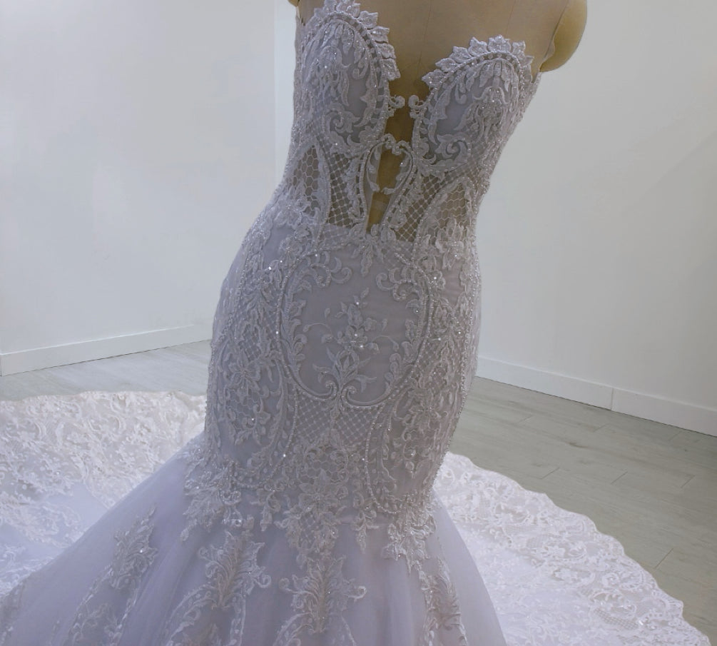TBC-CM42 Custom-made lace embroidered strapless mermaid wedding dress