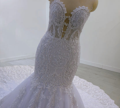 TBC-CM42 Custom-made lace embroidered strapless mermaid wedding dress