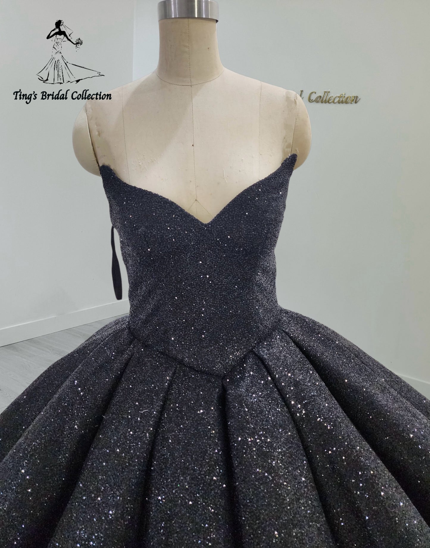 TBC-CM44 Custom-made strapless sparkling black ballgown gothic style wedding dress