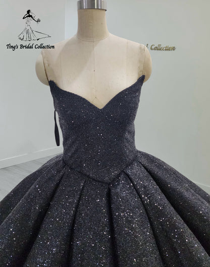 TBC-CM44 Custom-made strapless sparkling black ballgown gothic style wedding dress