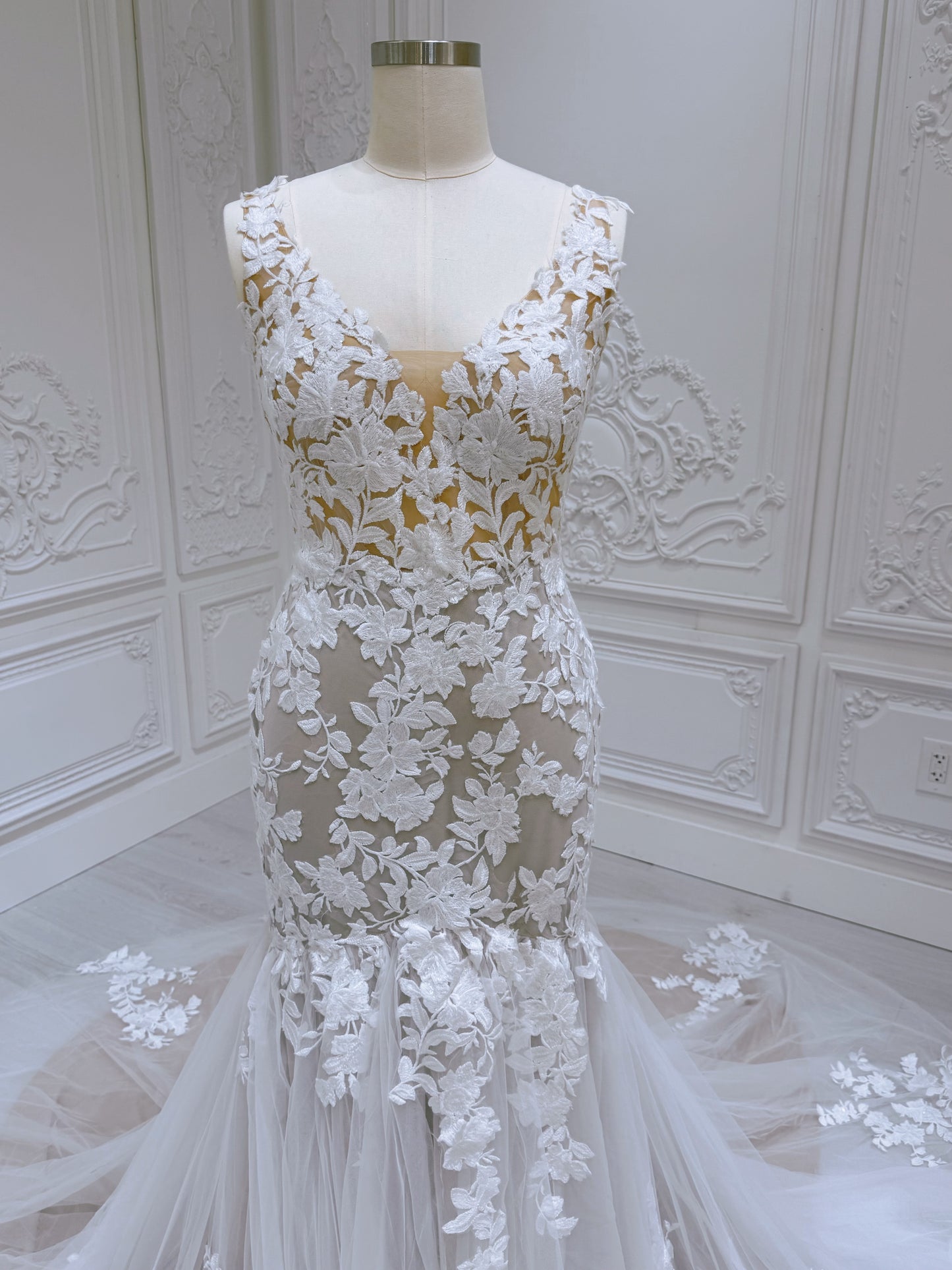 TBC-A017 Made to order lace mermaid champagne wedding dress