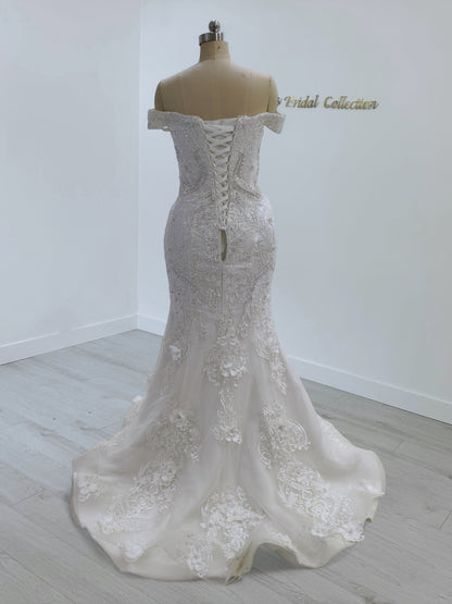 TBC-CM34 Made to order 3D floral with beading lace 2 in 1 style wedding dress with detachable full skirt