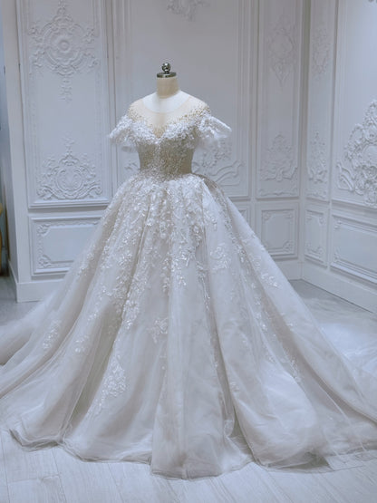 Stock clearance! Size 8! Ivory beading 3D floral ballgown fairy wedding dress