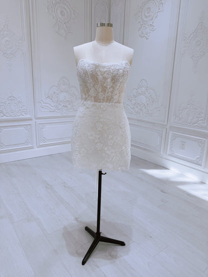 TBC-2IN1-035 Made to order 3D lace with beading 2 in 1 Mini&Aline wedding dress