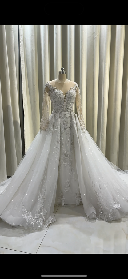TBC-CM005  Custom-made luxury beading 2 in 1 look Mermaid&Aline wedding dress with detachable skirt - Ting's Bridal Collection