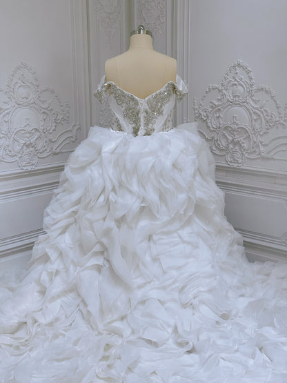 TBC-2IN1-0036 Made to order Luxury crystal beaded 2 in 1 mermaid with detachable ruffled skirt