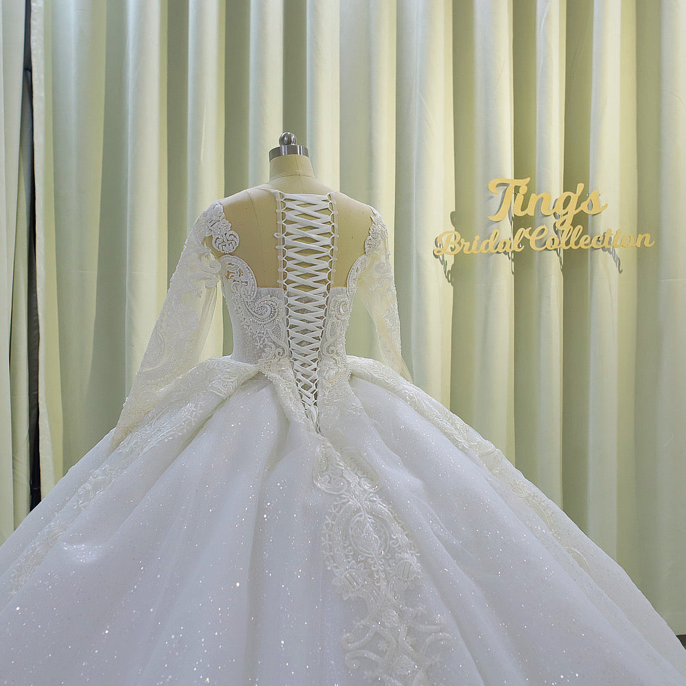 TBC-CM009   Custom-made lace embroidered with beading long sleeve ballgown style royal wedding dress - Ting's Bridal Collection