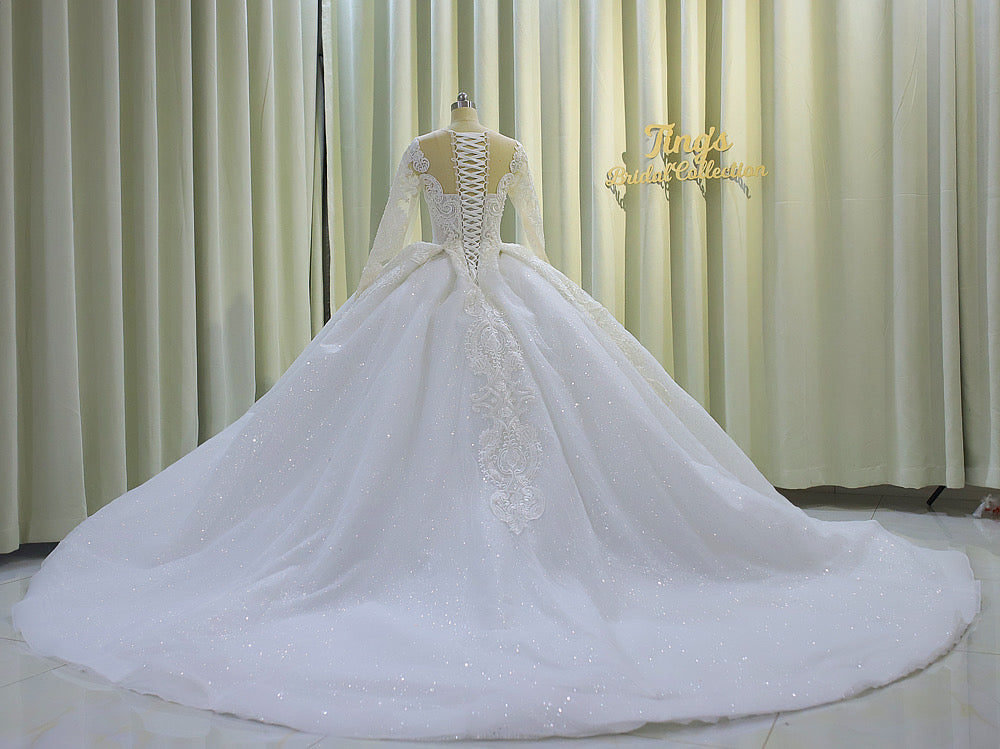 TBC-CM009   Custom-made lace embroidered with beading long sleeve ballgown style royal wedding dress - Ting's Bridal Collection