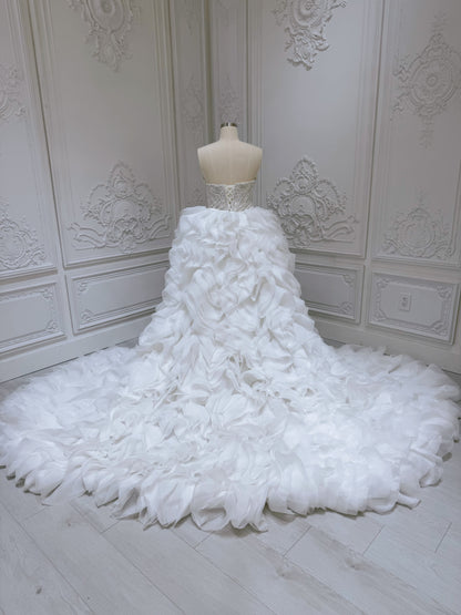 Stock Clearance! Bridal size 12! Custom-made off white beading strapless 2 in 1 look trumpet wedding dress with detachable ruffled skirt