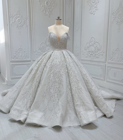 TBC-2IN1-008 Stock of pearl with beading lace off the shoulder 2 in 1 ballgown/mermaid wedding dress with detachable full skirt