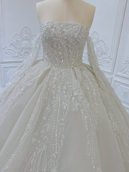 TBC-B003 Off white 3D floral lace embroidered princess ballgown fairy wedding dress