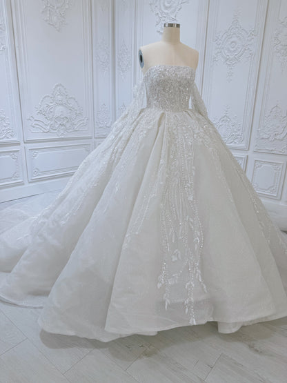 TBC-B003 Off white 3D floral lace embroidered princess ballgown fairy wedding dress