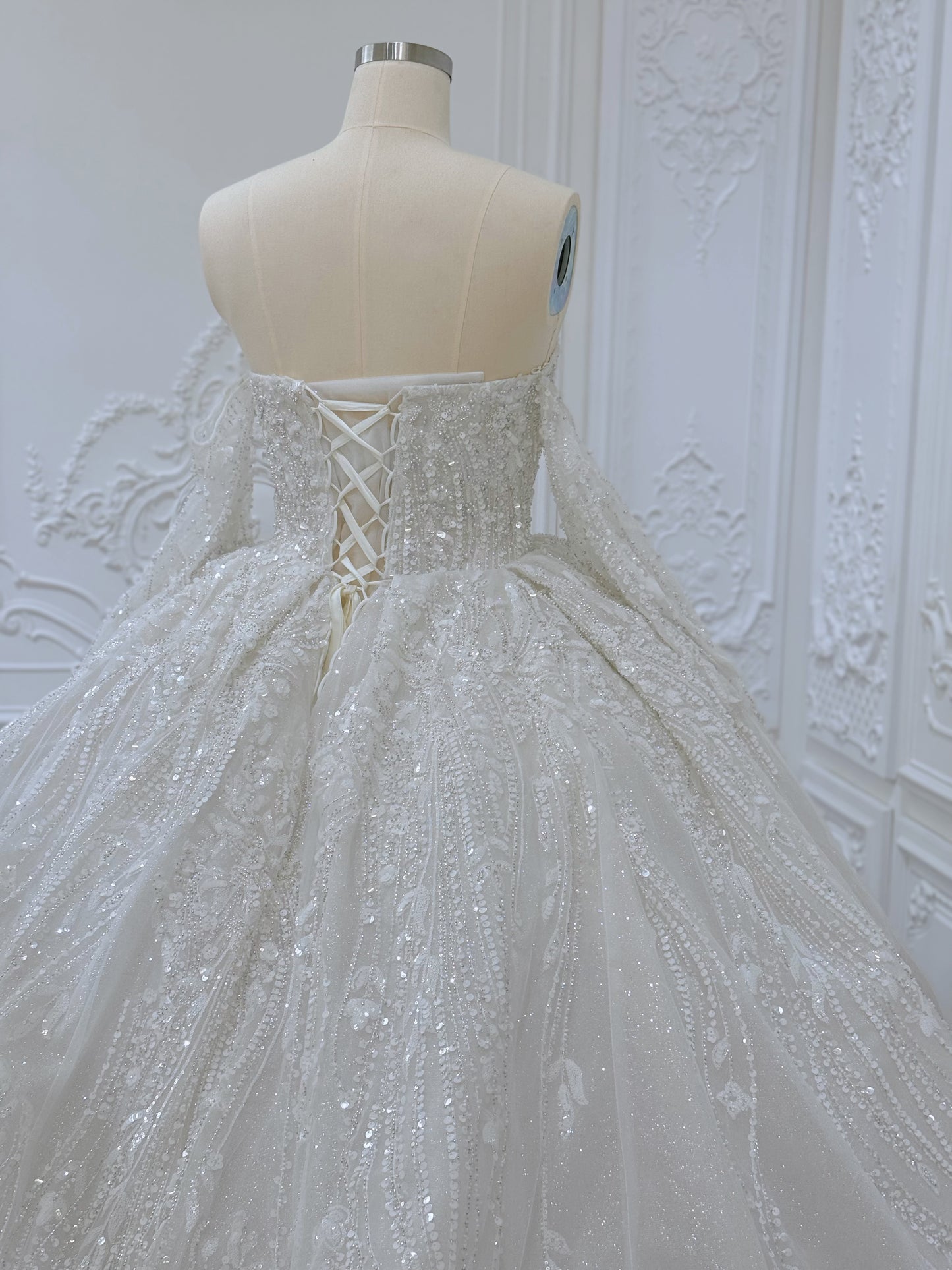 TBC-B003 Off white 3D floral lace embroidered princess ballgown fairy wedding dress