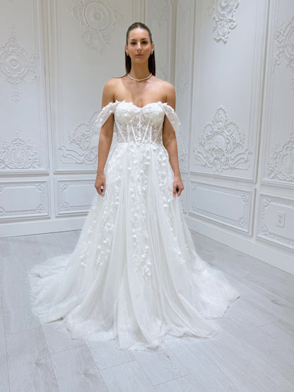 TBC-CM54 Custom-made 3D floral beading sparkling Aline wedding dress