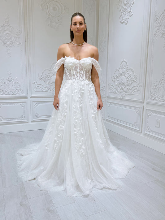 TBC-CM54 Custom-made 3D floral beading sparkling Aline wedding dress